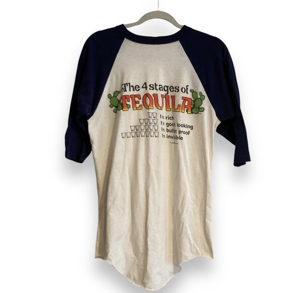 Vintage Men's White Blue Ringer Style Tequila Superpower T Shirt Size Small - Picture 1 of 15